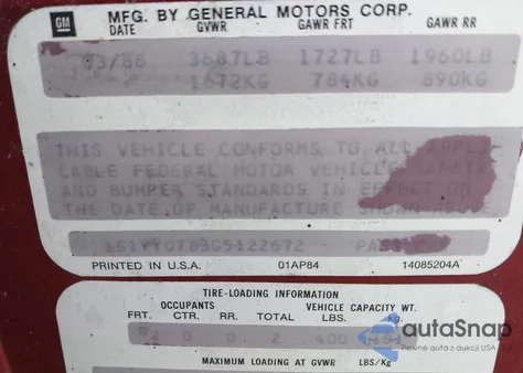 1986 Chevrolet Corvette from USA, damaged, VIN 1G1YY0783G5122672